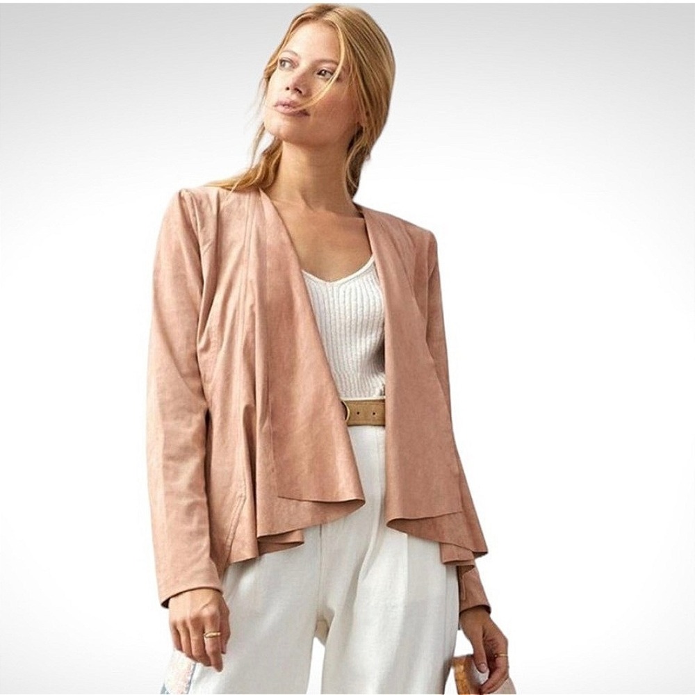 Hutch Women's Pink Suede Drape Front Waterfall Cardigan‎ Jacket Size Small